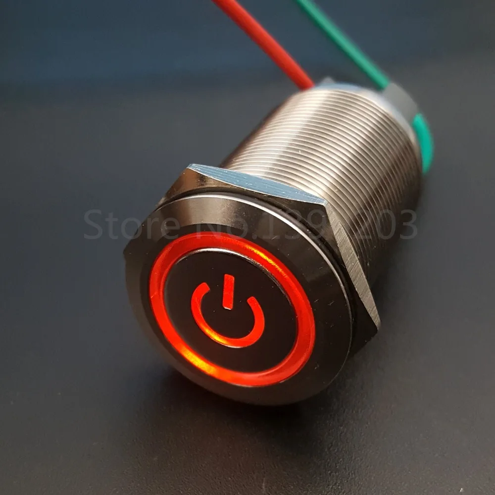 

22mm Stainless Steel Red 12V LED Power Symbol Latching Push Button Switch 1NO 4Pin 10A/220V Screw Terminals