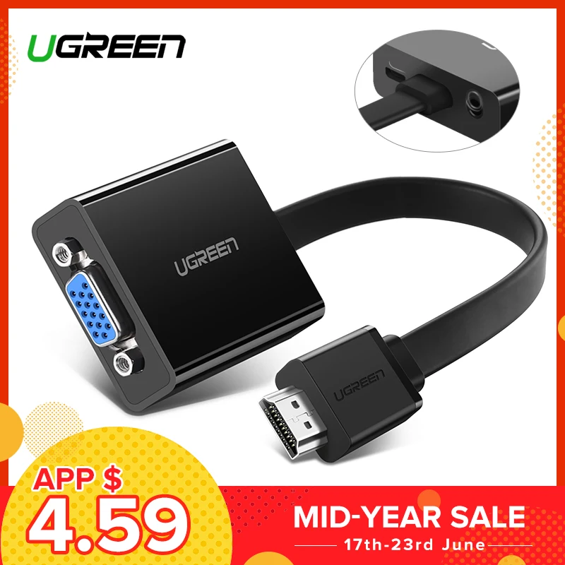 Ugreen Переходник HDMI VGA 1080P Цифро-аналоговый HDMI Аудио Кабель для Xbox 360 PS3 PS4 Pro Портативных ПК TV Box Монитор Проектор HDMI VGA Адаптер