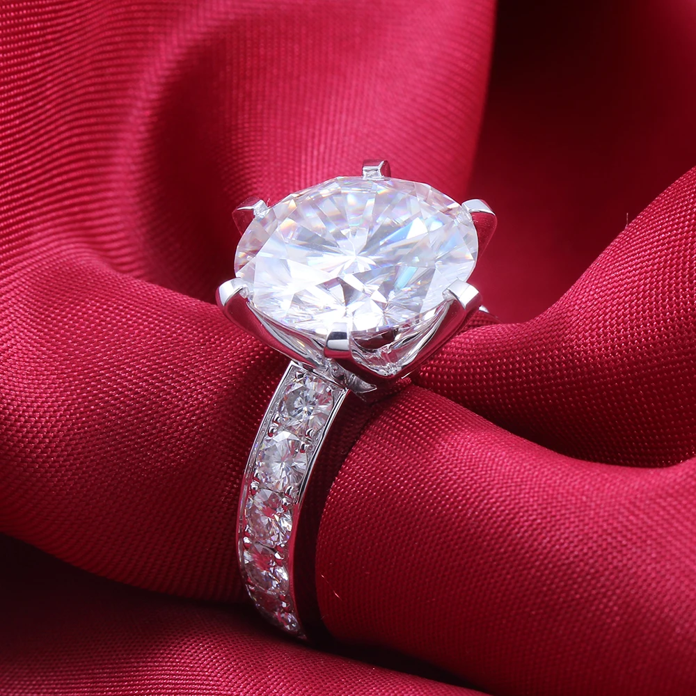 TransGems 10 Carat Lab Grown Moissanite Diamond Ring 14K White Gold Fashion Jewelry Rings for Woman Wedding Engagement Jewellery