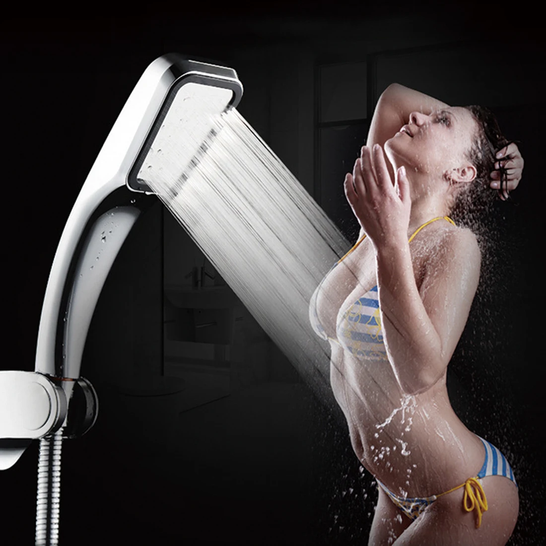 

New Design 30% Water Saving 100% Pressure Boost Shower Head 300 Holes ABS Nano Plating Hand Hold Bathroom Shower Head