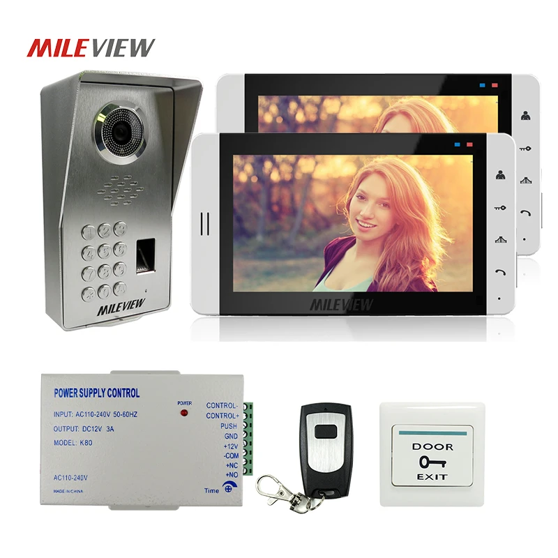 

FREE SHIPPING 7" Touch Key LCD Video Door Phone Intercom Kit 2 White Monitor Waterproof Fingerprint Code Keypad Doorbell Camera