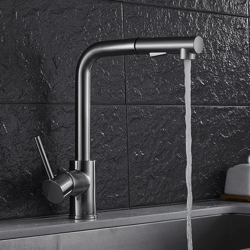 Kitchen Faucet Single Handle Pull Out Kitchen Tap Single Hole Handle 360 Rotate 304 Stainless Steel Swivel Sink Mixer Tap 9916S