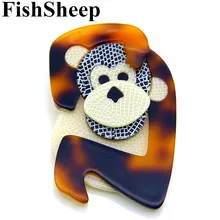 FishSheep Acrylic Monkey Brooch Lovely Brown Resin Animal Brooches And Pins For Women Men Broches Handmade Accessories Gifts