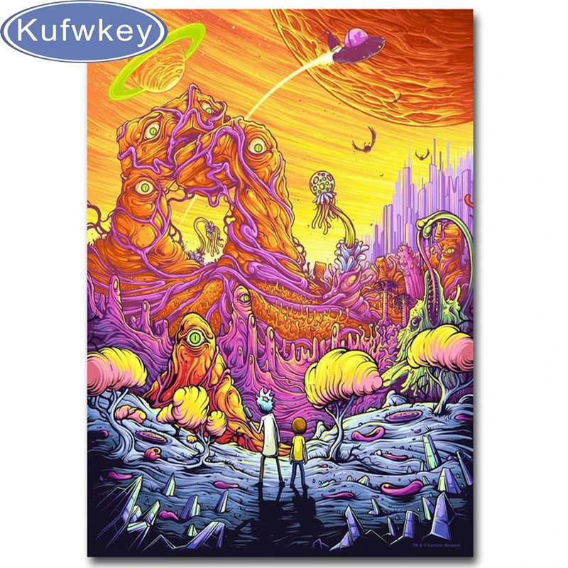 

full diamond embroidery bead patterns square 5d diy diamond Painting Rick and Morty puzzle anime Needlework picture home decor