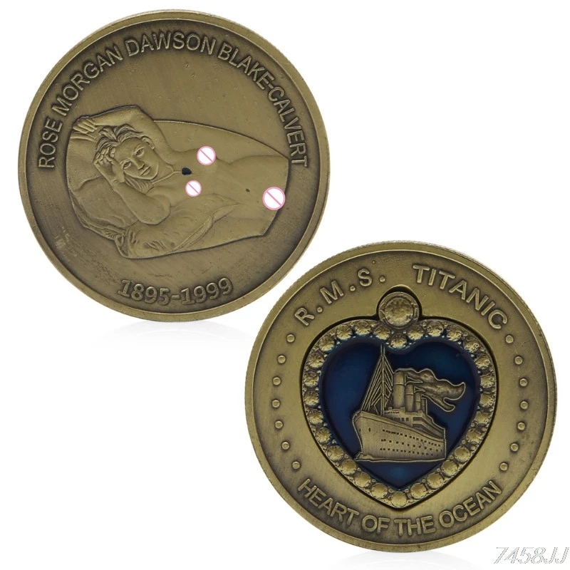 

Creative commemorative medals coins collectibles antique silver/bronze plated Heart of Ocean Titanic coins for souvenir