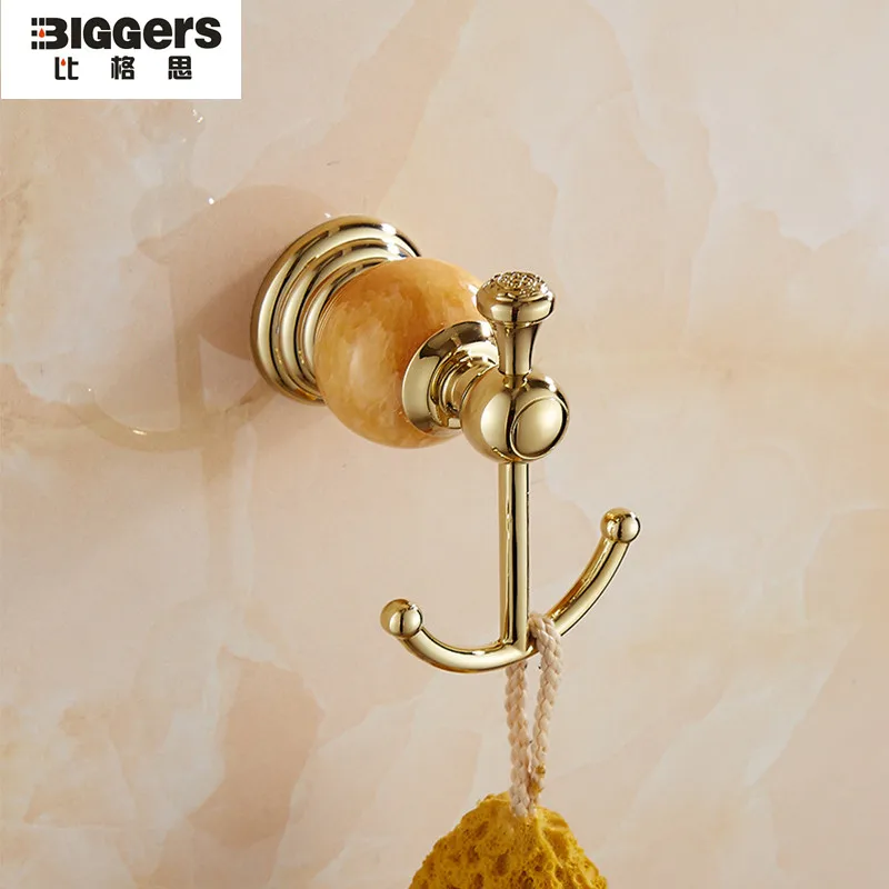 Free shipping Europe luxury gold towel hook copper double robe hooks