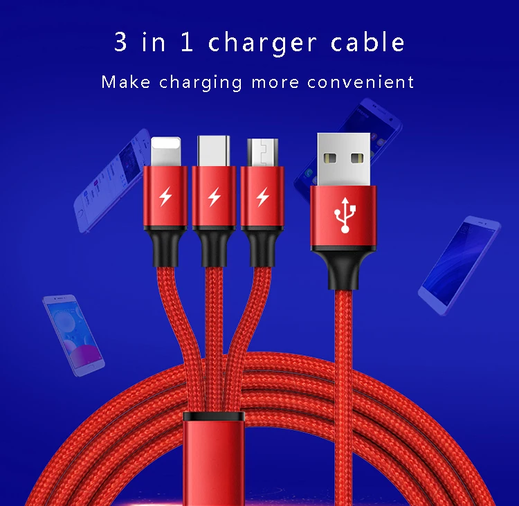 3 в 1 8 Pin USB кабель для iPhone samsung Xiaomi мульти Быстрая зарядка микро USB кабель 2 в 1 мобильный телефон usb type C кабель