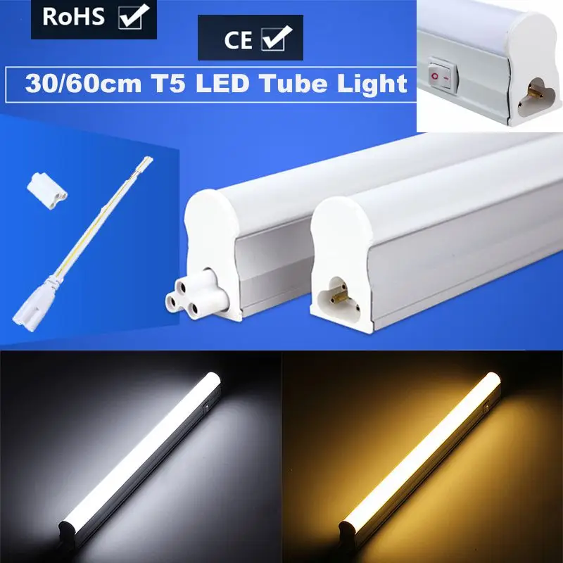 

6W 10W T5 LED Light Tube Bulb Bar Light With Switch 2835 SMD 30cm 60cm Fluorescent Tube Lamp Warm Pure White Lighting AC85-265V