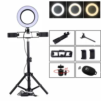 

LED Ring Light 2700K-5500K with Tripod Phone Holder Photo Studio Photography Light Dimmable for iPhone Android Cameras