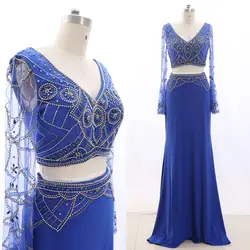 MACloth Королевский синий 0 V шеи длиной до пола Длинный Кристалл Джерси Выпускные платья платье M 265760 распродажа
