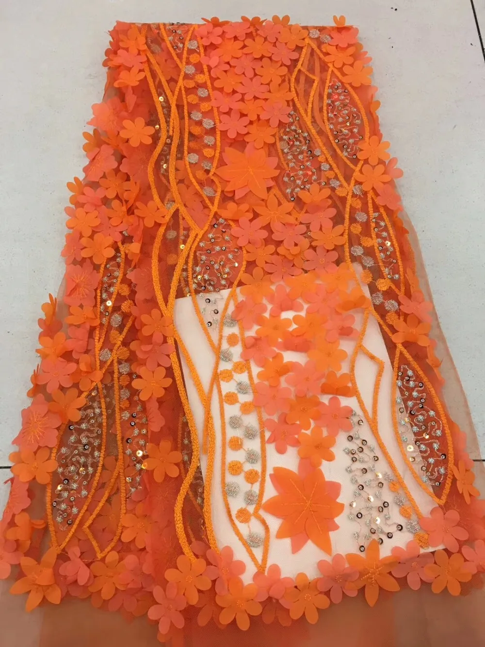 

High quality french lace fabric tulle net lace fabric bridal party dress appliqued voile lace fabric with sequins dpj261