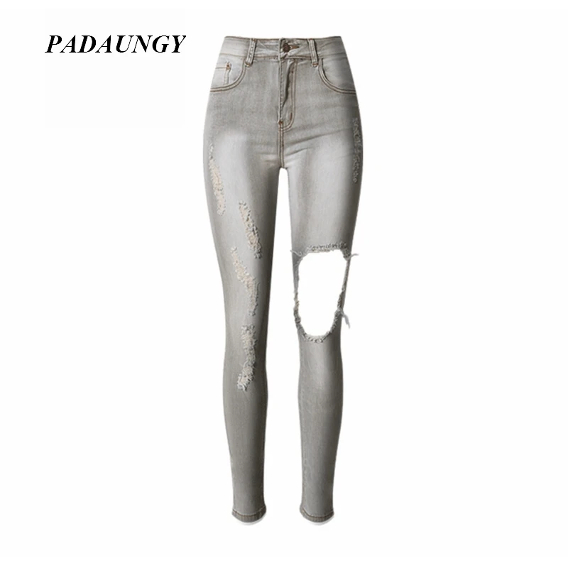 

PADAUNGY New Ripped Jeans For Women Denim Torn Pants High Waist Jeggings Pantalon Femme Skinny Trousers Slim Fit Jean Femme