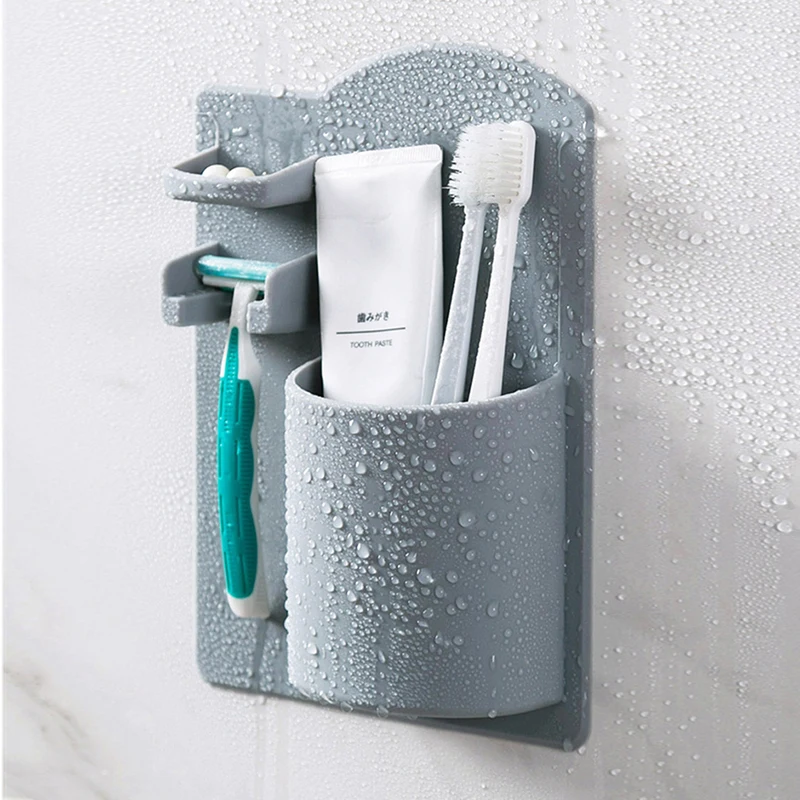 

Punch-Free Toothbrush Holder Wall-Mounted Storage Box Washing Toothbrush Toothpaste Holder Bathroom Accessories Storage Rack