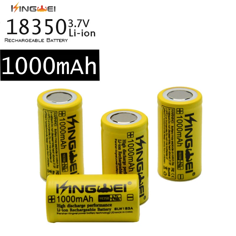 KingWei желтый 100 шт./лот 18350 1000mAh 3 7 v литий-ионный аккумулятор для фонарика LaserPen |