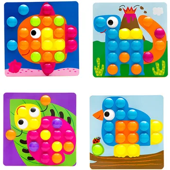 

New Children Puzzle Early Educational Toys Large Particles Button Mushroom Staple Color Cognition Art Board Geometry Puzzle