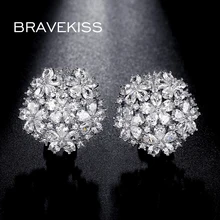 BRAVEKISS серьги-гвоздики с большим кристаллом в виде цветка для женщин, Серьги Для Пирсинга Ушей, серьги-гвоздики с кубическим цирконием BUE0188B