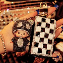 Прекрасный брелок горный хрусталь Monchhichi Sleutelhanger брелок автомобиля брелок женщины держатель кольцо ключевой мешок Bague подарок K-075
