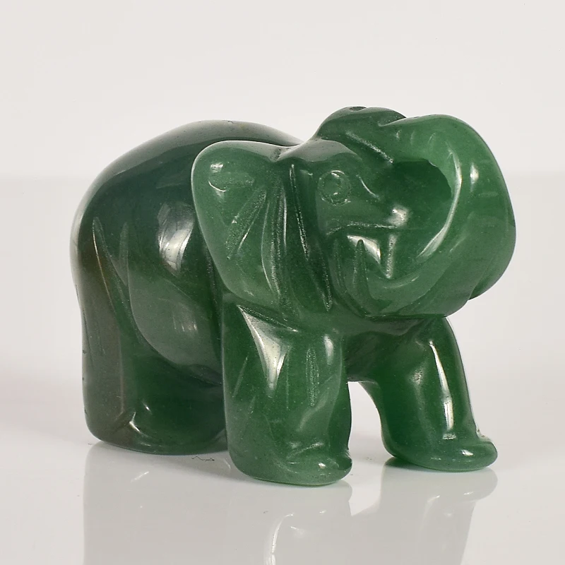2 Inch Elephant Figurines Craft Carved Natural Stone Green Aventurine Crystal Mini Animals Statue For Home