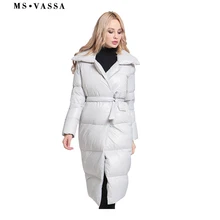 

MS VASSA Women Down Jacket 2017 New Autumn Winter long Coats White duck down turn-down collar plus size 6XL 7XL outerwear