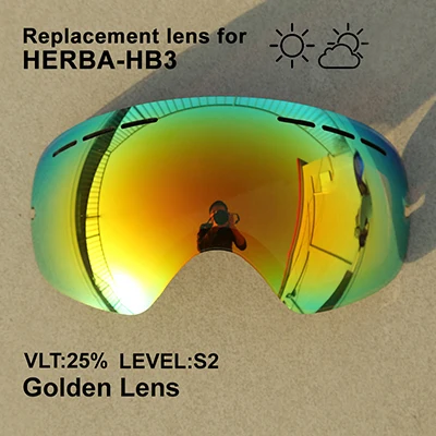 HERBA лыжные линзы двойной слой анти туман и анти UV400 подходит для HB3 - Цвет: Золотой