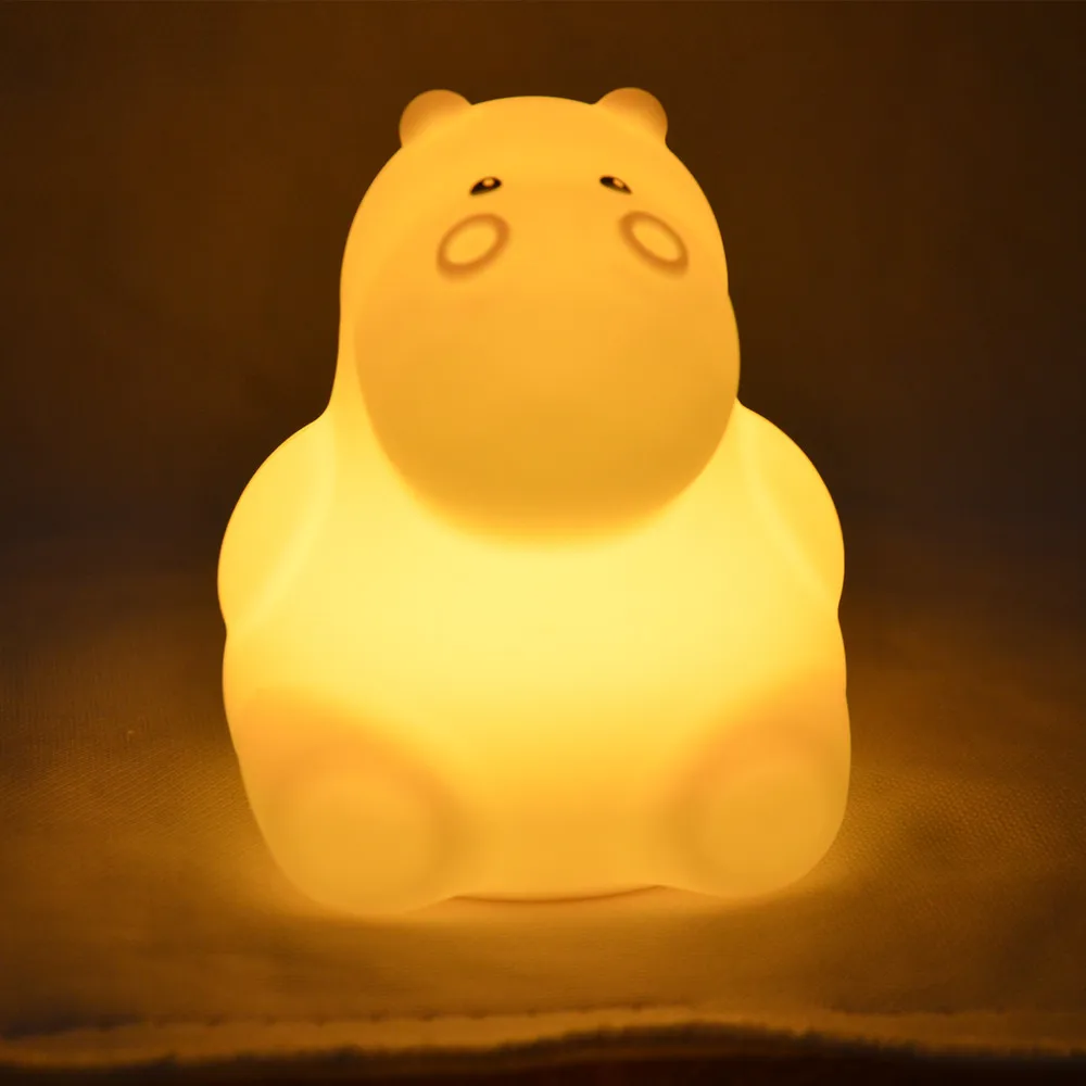 SuperNight Cute Cartoon Hippo LED Night Light Touch Sensor Remote 9 Colors USB Silicone Kids Children Baby Bedside Table Lamp (9)