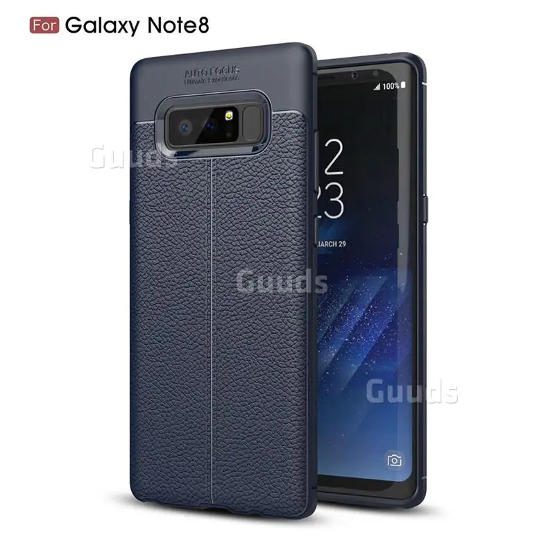 Luxury Auto Focus Litchi Texture Silicone TPU Back Cover for Samsung Galaxy Note 8 - Dark Blue