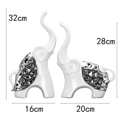 Белый Серебряный керамический Африканский слон домашний декор ремесла украшение комнаты керамические милые украшения фарфоровые фигурки животных - Цвет: Set