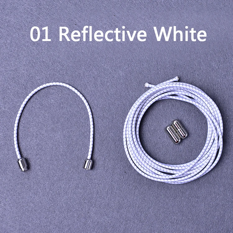 High Quality Lazy Shoelaces Locking Buckle Reflective Metal Capsule No Tie Elastic Shoe Laces Kids Adult Round Shoe Laces 100cm - Цвет: 01 White