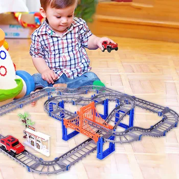 

Assembled Electric High-Speed Variety Track Car Educational DIY Model Assembly Toy Car Racing Track Railway Rail Car Slot Model