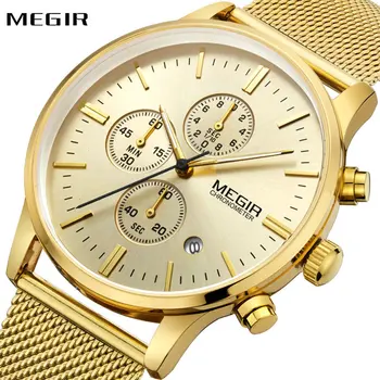 

MEGIR Watches for Men Top Brand Luxury Ultra Thin Golden Strap 3 Working Sub-dials 6 Hands Luminous Dial Waterproof Wristwatch