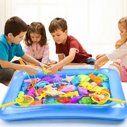 Магнитная рыбалка модель игрушка стержень Чистая набор с надувной бассейн детский подарок для развития интеллекта ребенка играть игр