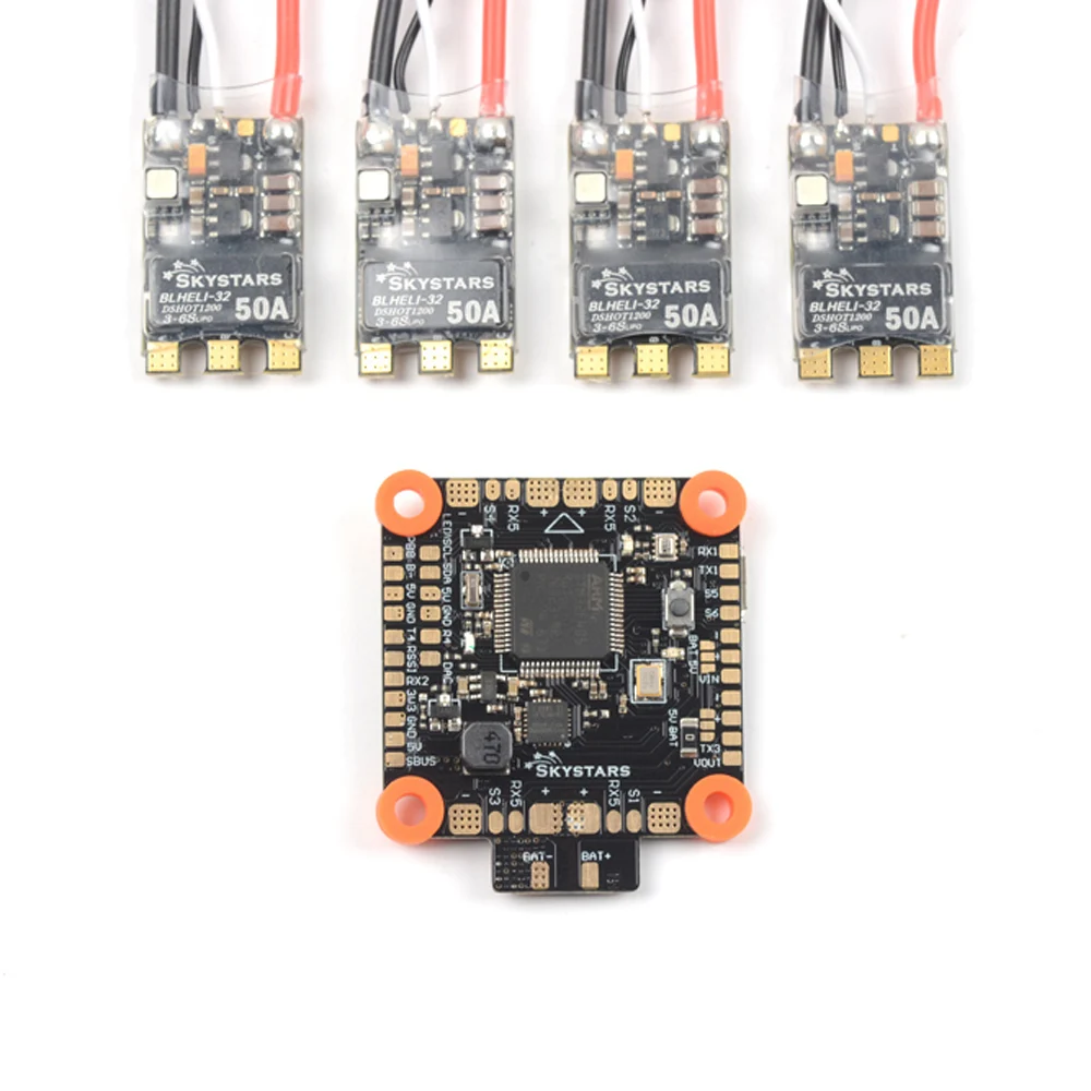 SKYSTARS BetaFlight F405 AIO система управления полётом OSD и 4 шт. 50A Blheli_32 3-6 S DSHOT1200 бесщеточный ESC для радиоуправляемого дрона FPV Racing