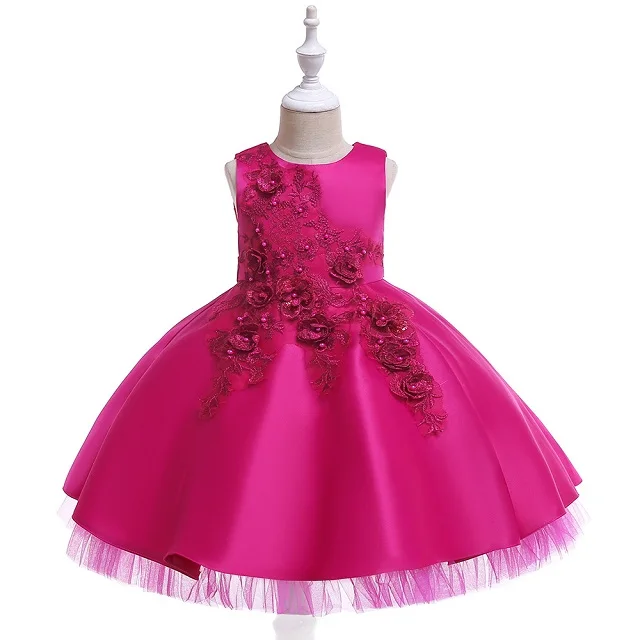 Элегантное платье принцессы для маленьких девочек, детская одежда, праздничные платья с вышитыми цветами для девочек, детская Рождественская одежда - Цвет: Rose