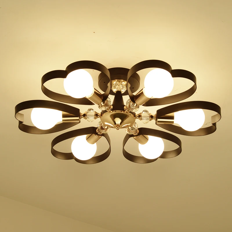 

American Ceiling Lamps Nordic Modern Living Room Dining Room Crystal Ceiling Light Concise Study Room Bedroom Creative Iron Lamp