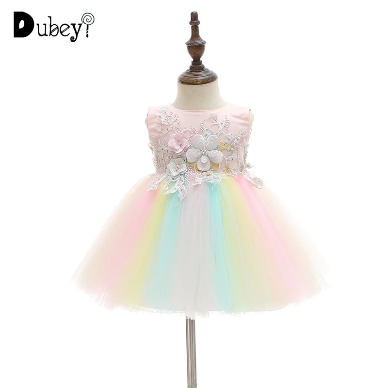 

Newborn Baby Girl Sleeveless Rainbow Princess Dress Infant Girl First Birthday Wedding Party Dress Toddler Girl Dresses