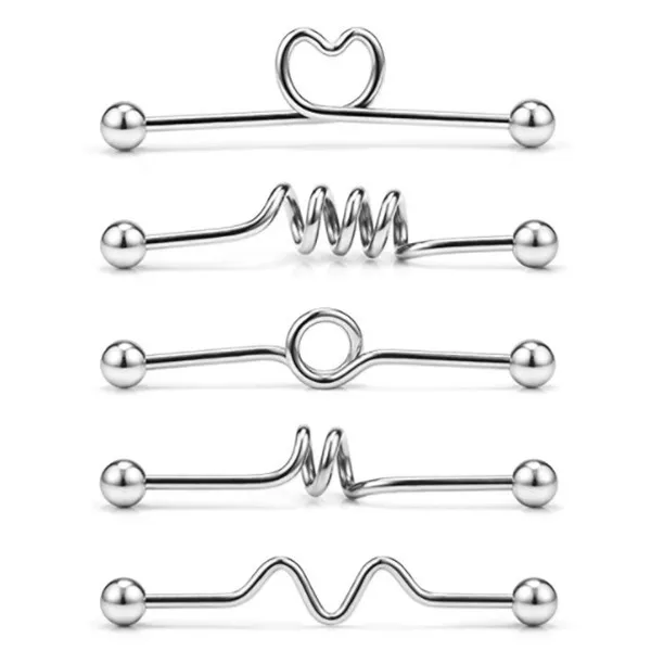 TIANCIFBYJS нержавеющая 5 шт. набор штанга фабричного производства комплект для пирсинга для хрящевая спираль Tragus серьги Ушная мочка Конч 14 Калибр - Окраска металла: NO.4-Silver