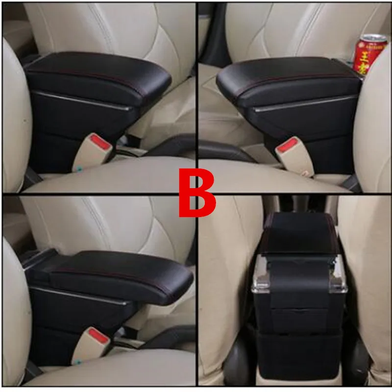 for Hyundai Accent Armrest box central Store content box with USB interface - Название цвета: B style black