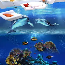 Бесплатная доставка Пользовательские океан мир 3D стерео Дельфин пол Фреска самоклеющиеся торговый центр Площадь живописные обои для