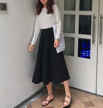 

Lychee Girls Solid Color Women Long Skirt Elastic High Waist Female Sweet Skirts Spring Summer Office Lady Style Skirts