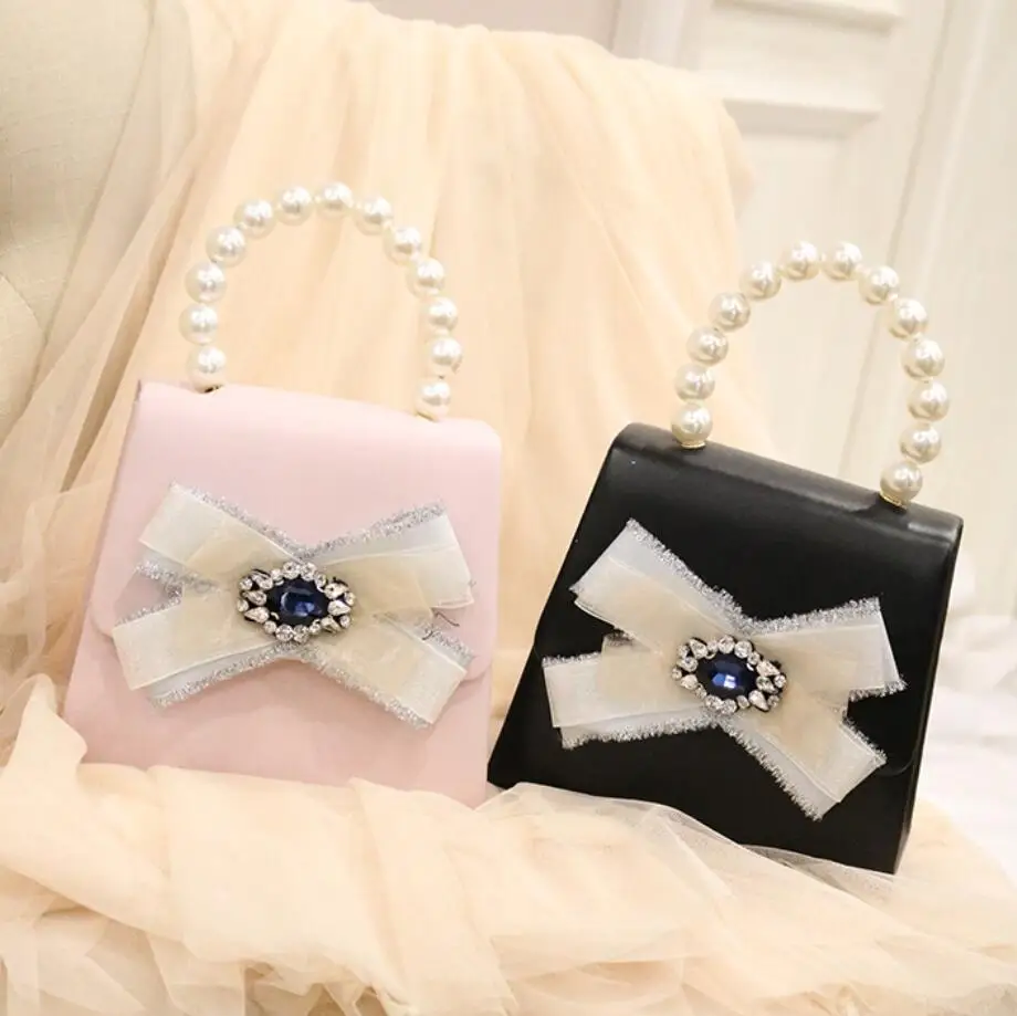 

Luxury Brand Handbag 2019 Fashion New Quality PU Leather Women's Handbag Pearl Tote bag Bow Diamond Chain Shoulder Messenger Bag