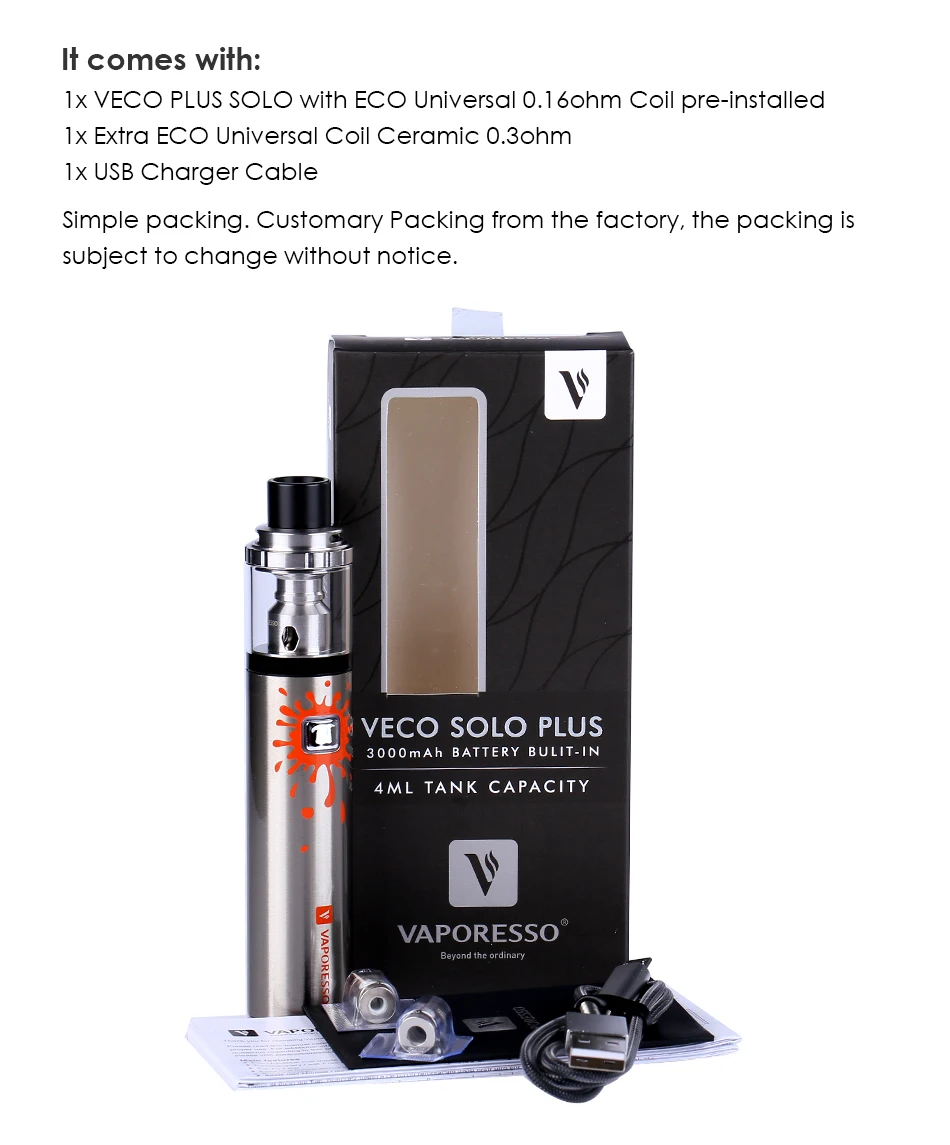 Vaporesso VECO PLUS SOLO стартовый набор электронная сигарета Vape ручка с 4 мл баком 3300 мАч батарейный мод испаритель