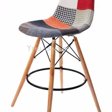 Современный Дизайн Лоскутная Ткань мягкая обложка твердые деревянные ноги барный стул барная стойка стула Гостиная фурнитура Стул высокий стул