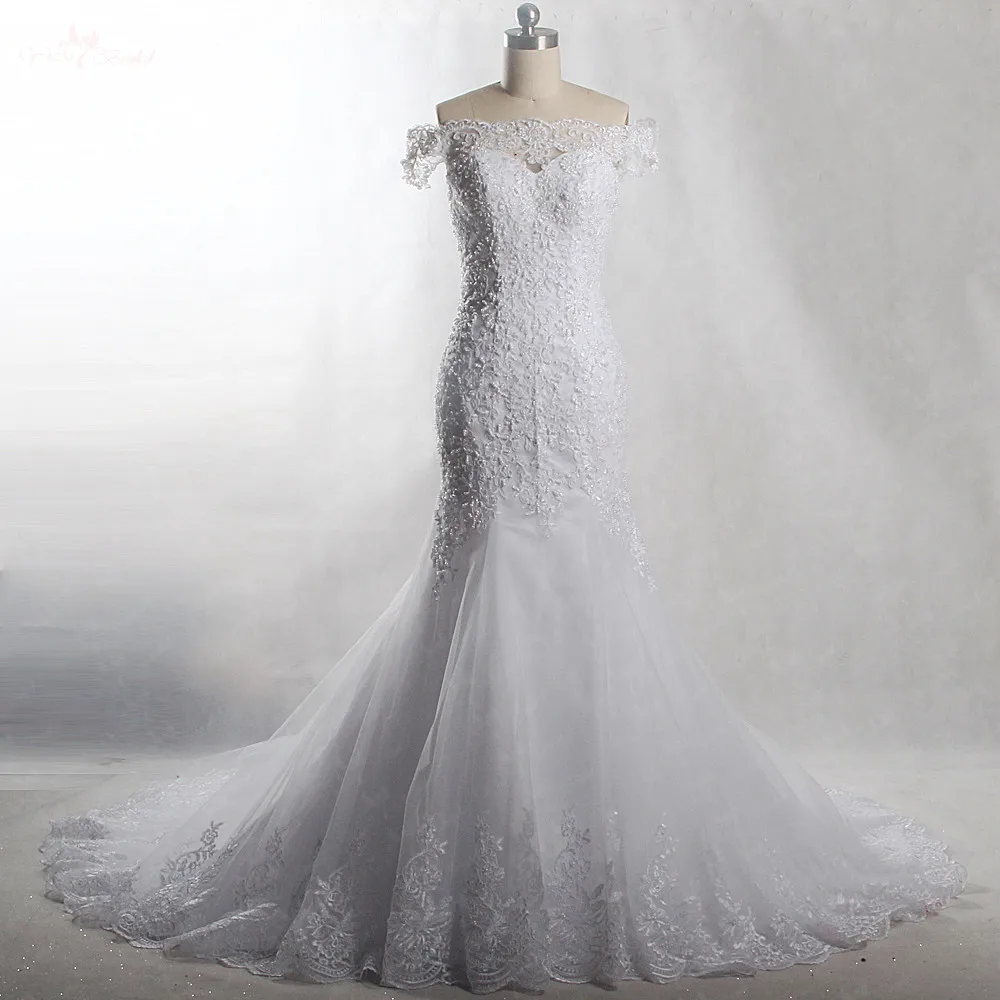 

RSW903 Yiaibridal Real Job Pearls Beading Off The Shoulder Short Sleeves Mermaid Wedding Dress 2018