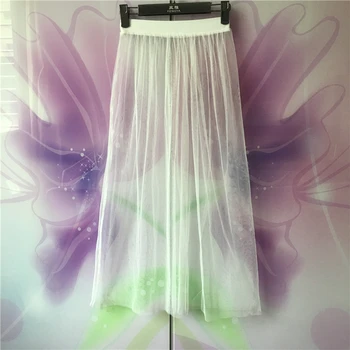

Women Sexy Midi Lace Mesh A-Line Skirt Summer Casual Vintage Elastic High Waist Skirts Hollow Out Transparent Long Skirt Femme