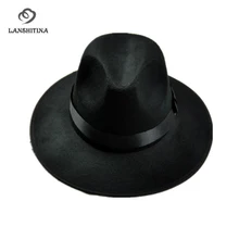 Retro Black Wool Jazz Cap Hat for Women Men Unisex Felt Fedora Hats with Bow Wide Brim Sun Top Hats Dome Performance Hat GH-213