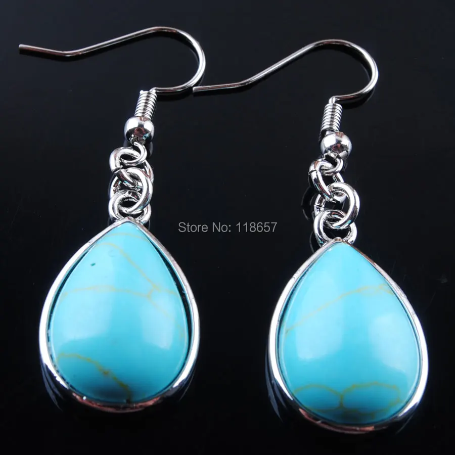 

Free Shipping Natural Turquoises Gem Stone Teardrop Bead Drop Earrings Pair For Women Jewelry IR3179