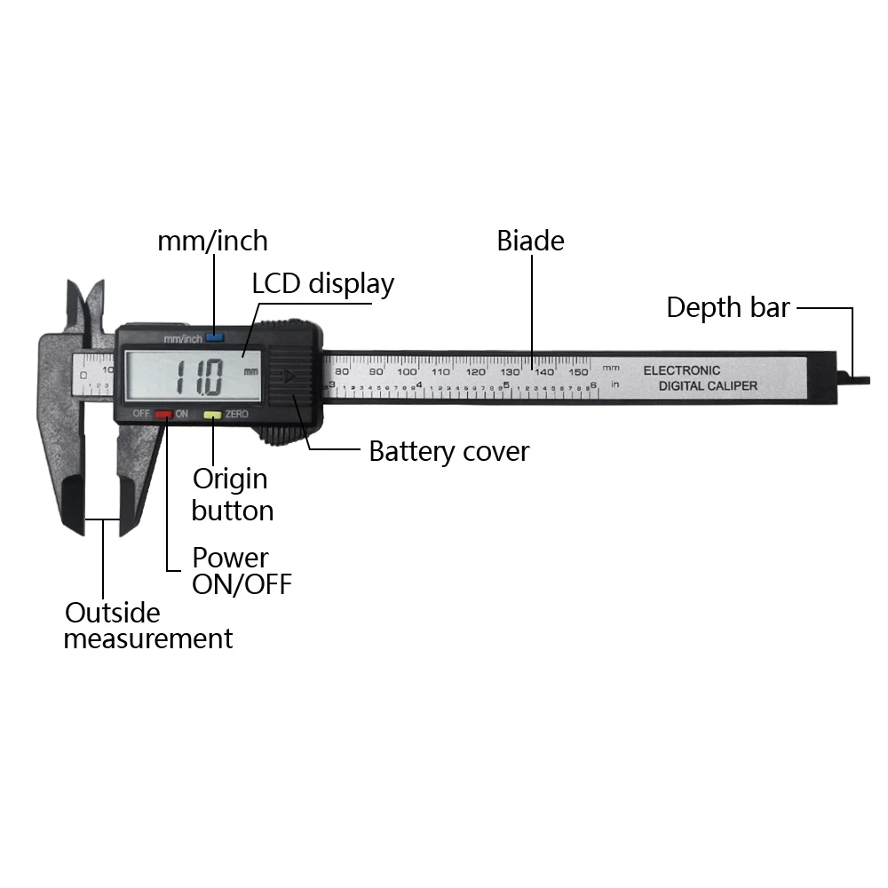 

150mm 6inch Calipers LCD Digital Electronic Vernier Caliper Gauge Carbon Fiber Micrometer 0.1mm Accuracy Micrometro
