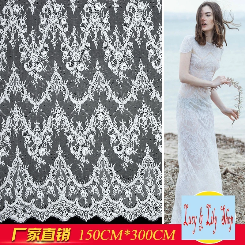 

2015 September latest design Eyelash Lace Fabrics 100% Nylon Tissue Lace for Woman Sewing Supplies for Cloth Dress 3meters/piece