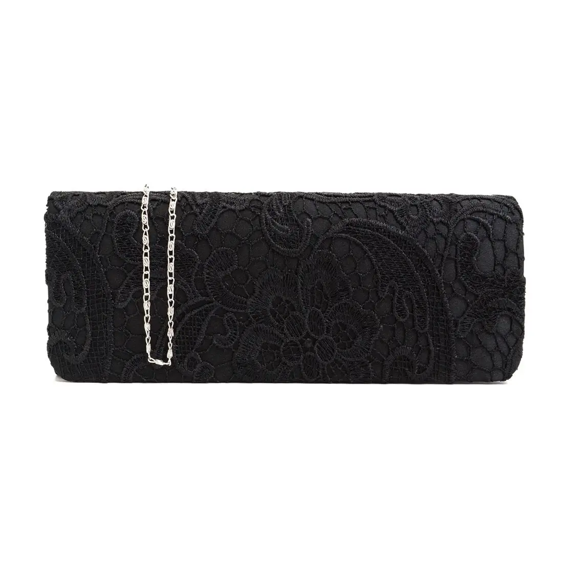 

5 pcs of Satin Floral Lace Designer Clutch Bag Evening Purse Ladies Party Wedding Women, Black