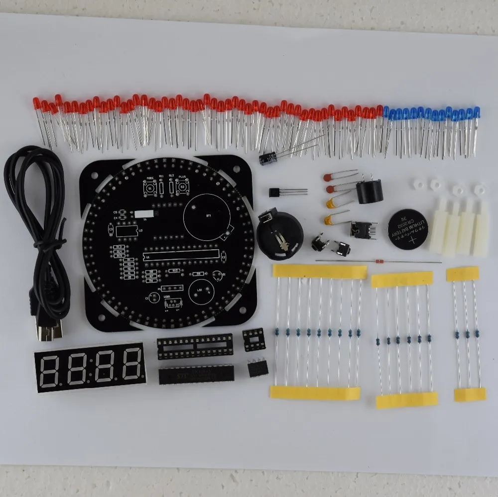 Новая версия светодиодный набор часов Diy Электронный набор DS1302 вращение 51 SCM обучающая доска+ акриловый чехол красивый